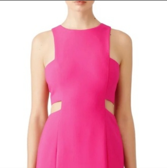 LIKELY Crew Neck Midriff Cutout Sleeveless Tailored Mini Dress. Hot Pink. Size 0 - Picture 5 of 13